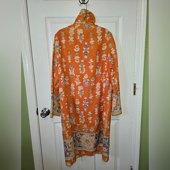 Vintage Silk Orange Purple Floral Coat Jacket - Picture 10 of 13